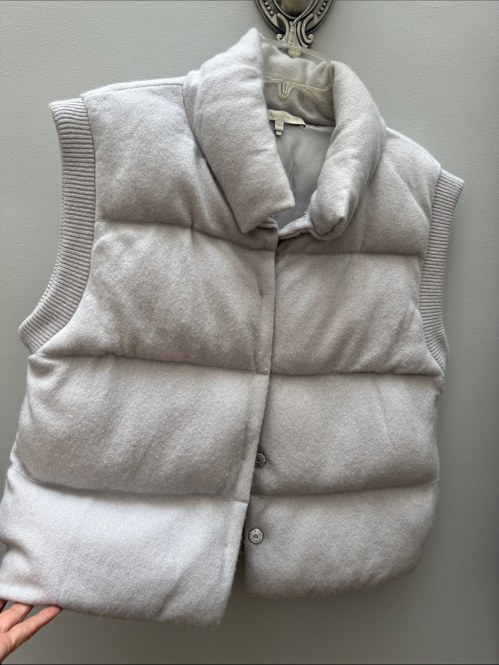 NakedCashmere Ellie Silver Grey Quilted Cashmere Puffer Vest, L